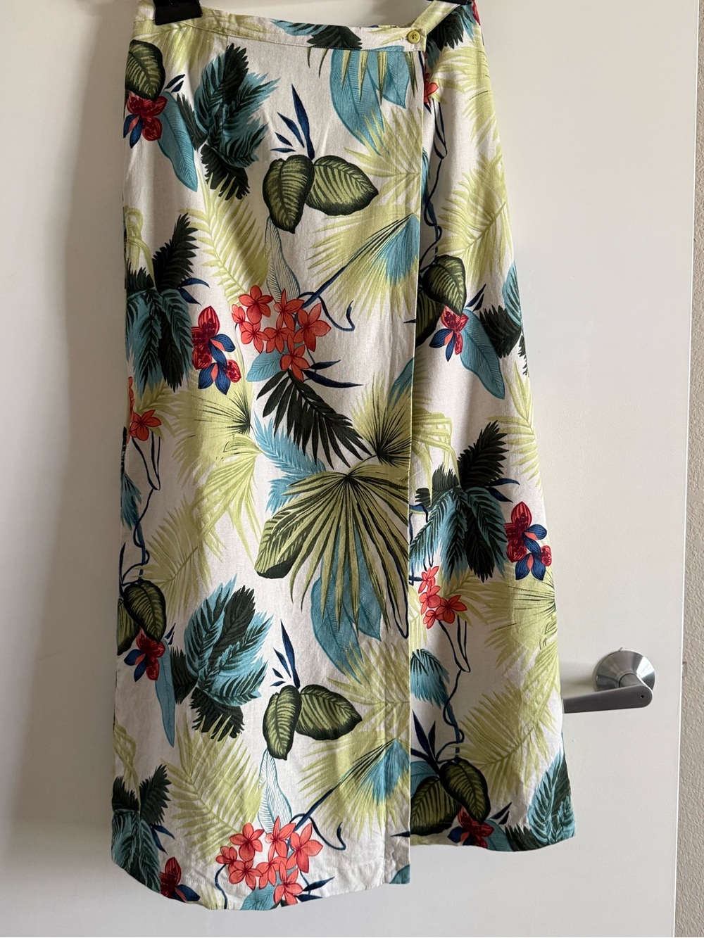 Ruby Rd. Tropical Print Wrap-Front Linen Blend Midi Skirt Like New